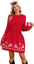 SunnyMelody Womens Christmas Sweater Dress - Festive Cable