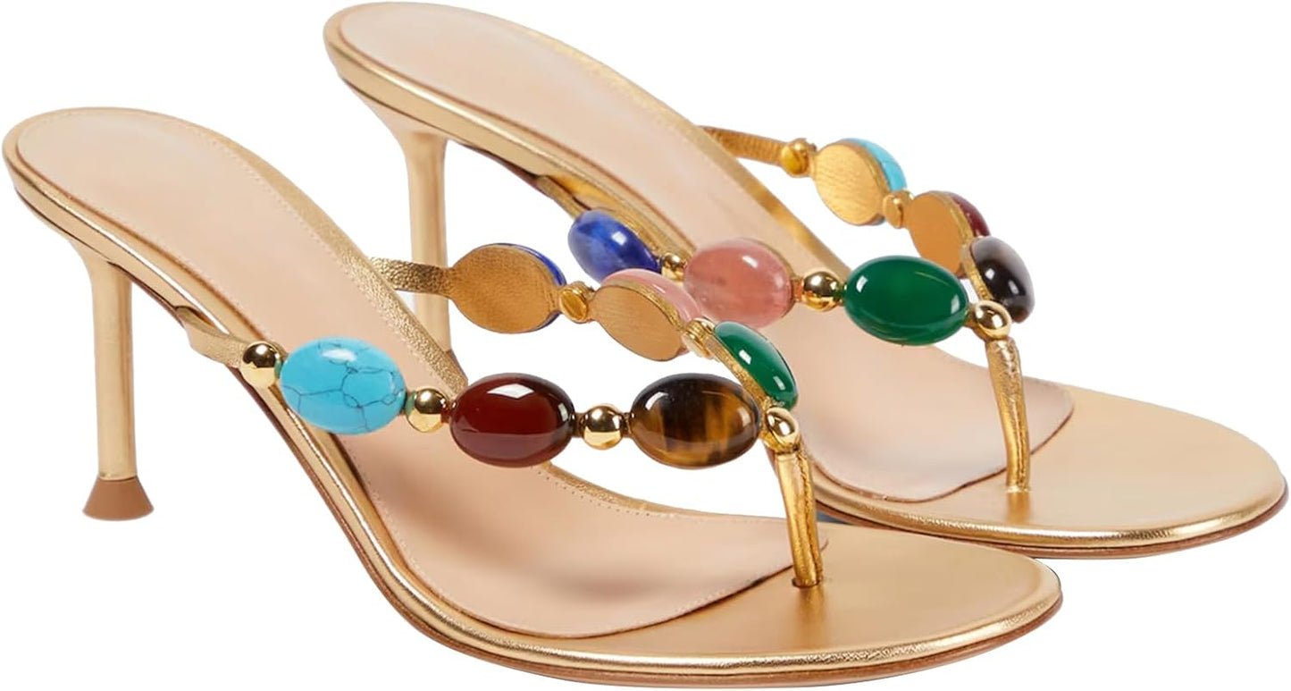 Women's Jeweled Thong Strappy Sandal for Summer Parties