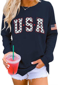 USA Sweatshirt Long Sleeve Graphic 4th of July Flag Shirt - Cozy Knit
