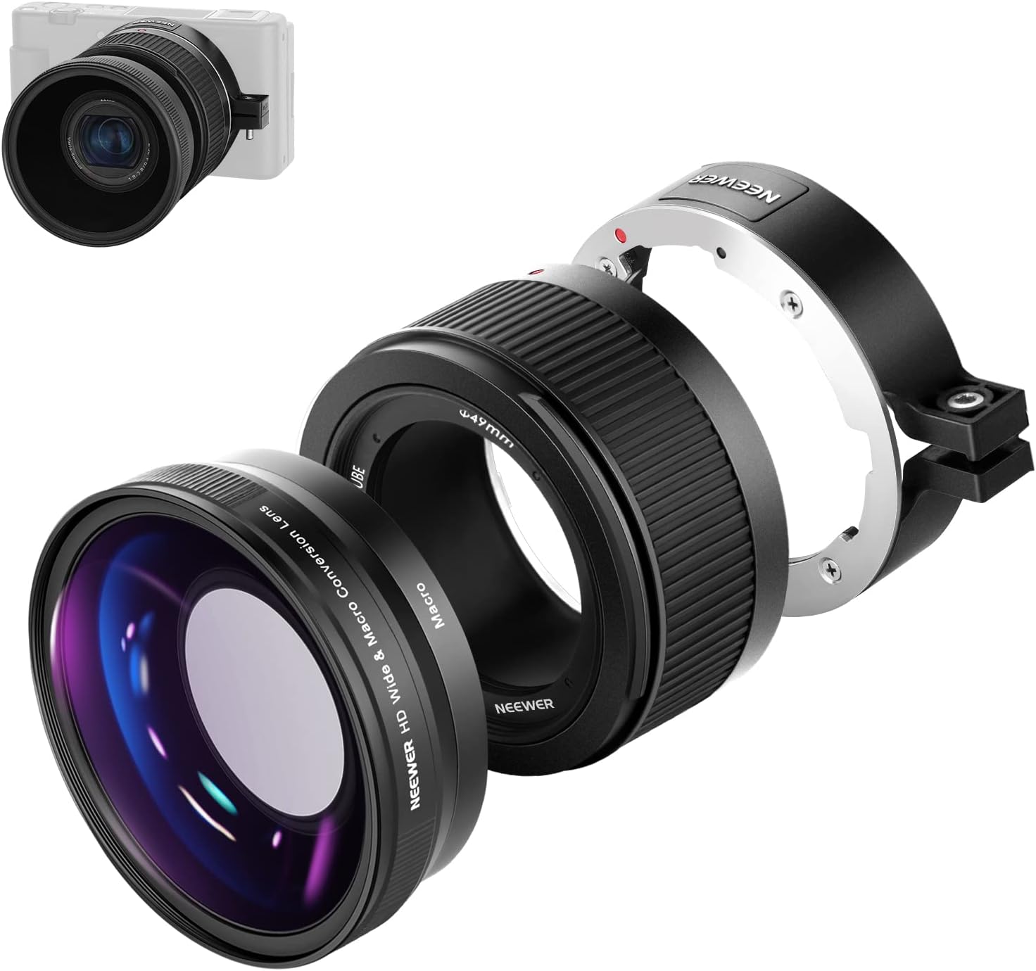 NEEWER Wide Angle Lens for Sony ZV1: 18mm & 10x Macro