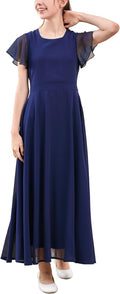 Girls Scoop Neck Ruffle Sleeve Maxi Chiffon Dress - Elegant Fit