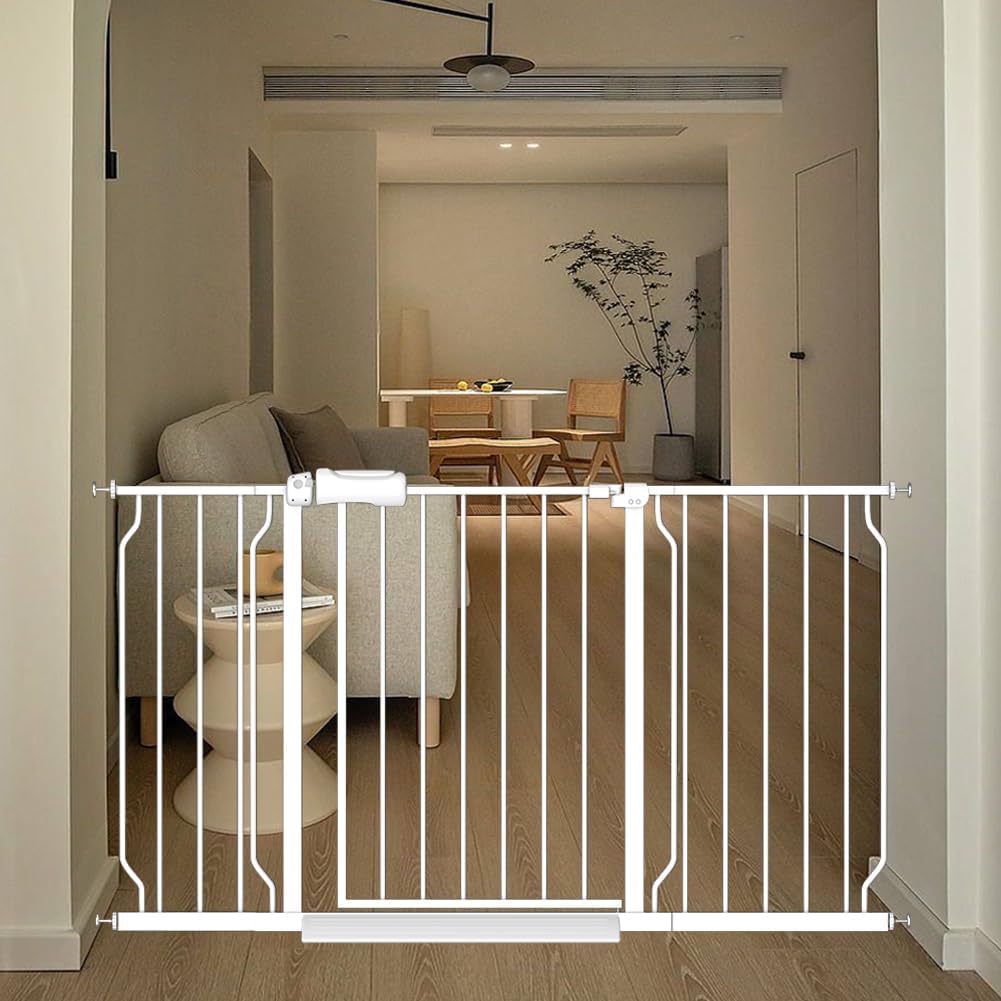 White Extra Wide Baby Gate for Doorways and Stairs Safety