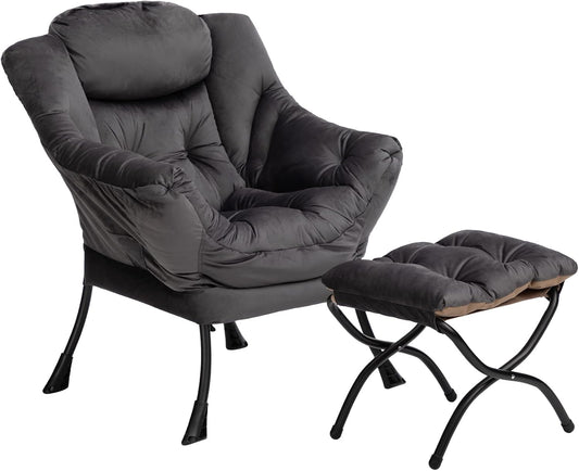 HollyHOME Lazy Chair with Foldable Ottoman for Ultimate Comfort