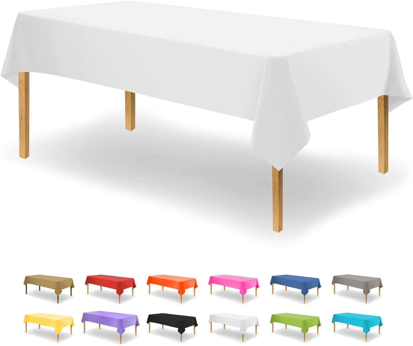White Disposable Plastic Tablecloths for Rectangle Tables - 48 Pack