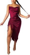 WUSENST Women's Spaghetti Strap Satin Dress for Evening Parties