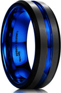 Tungsten Rings for Men Two Tone Grooved 7mm Matte Beveled