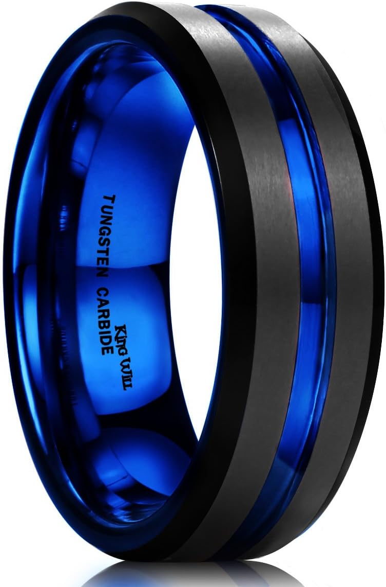 King Will Tungsten Rings for Men: Two Tone Grooved Wedding Band