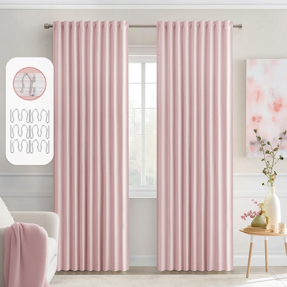 MIULEE Baby Pink Back Tab Blackout Curtains for Modern Homes