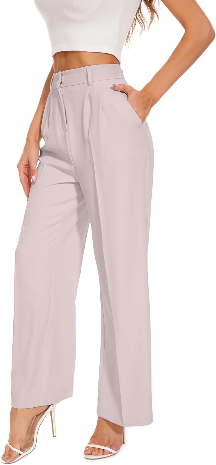 Wide Leg Pants for Women with High Elastic Waist for Work