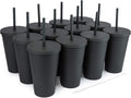 STRATA CUPS Classic Black Tumblers with Lids 12 Pack - Matte 16oz Bulk