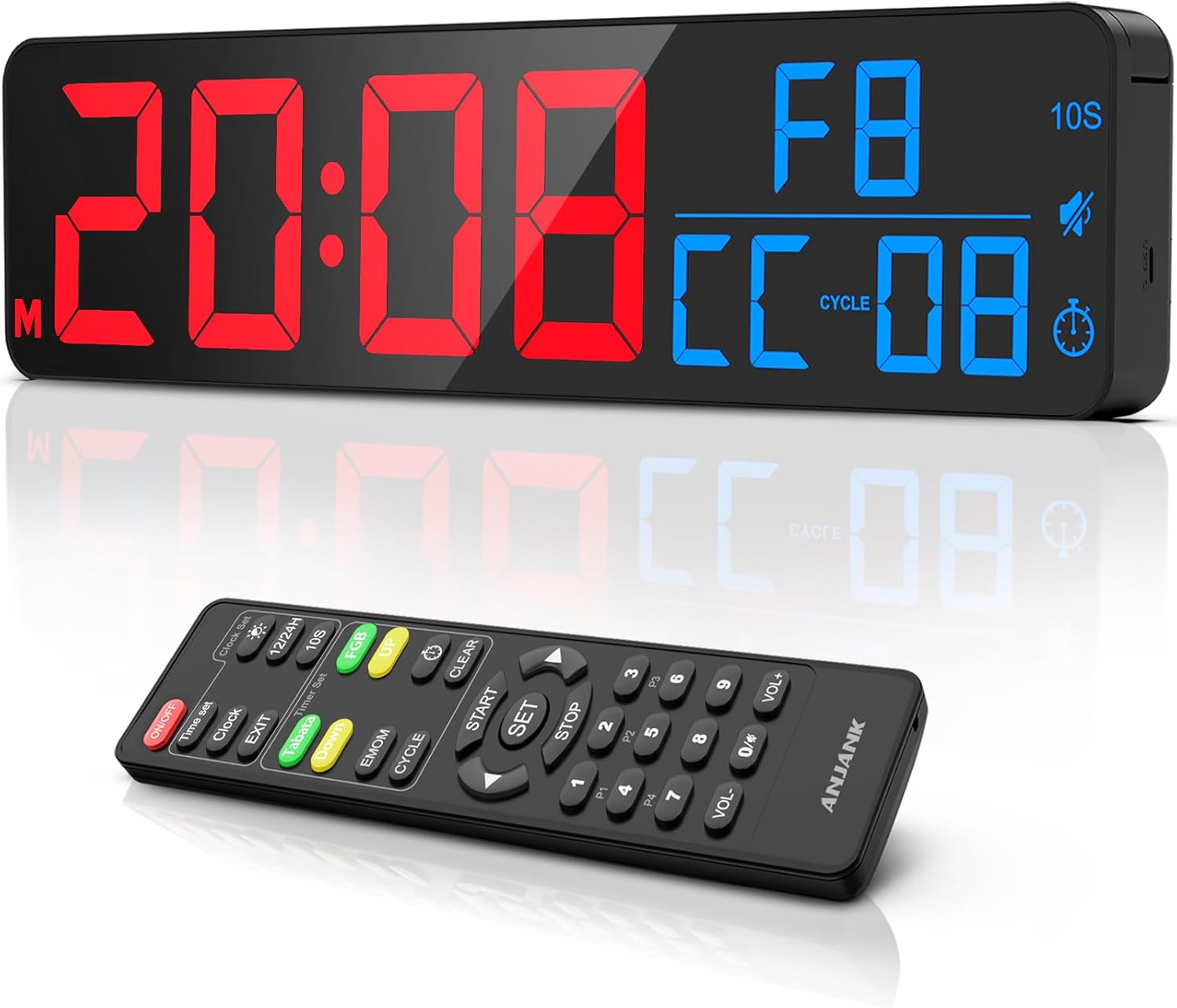 15in Large Gym Timer with Remote Control for Workouts & Fitness