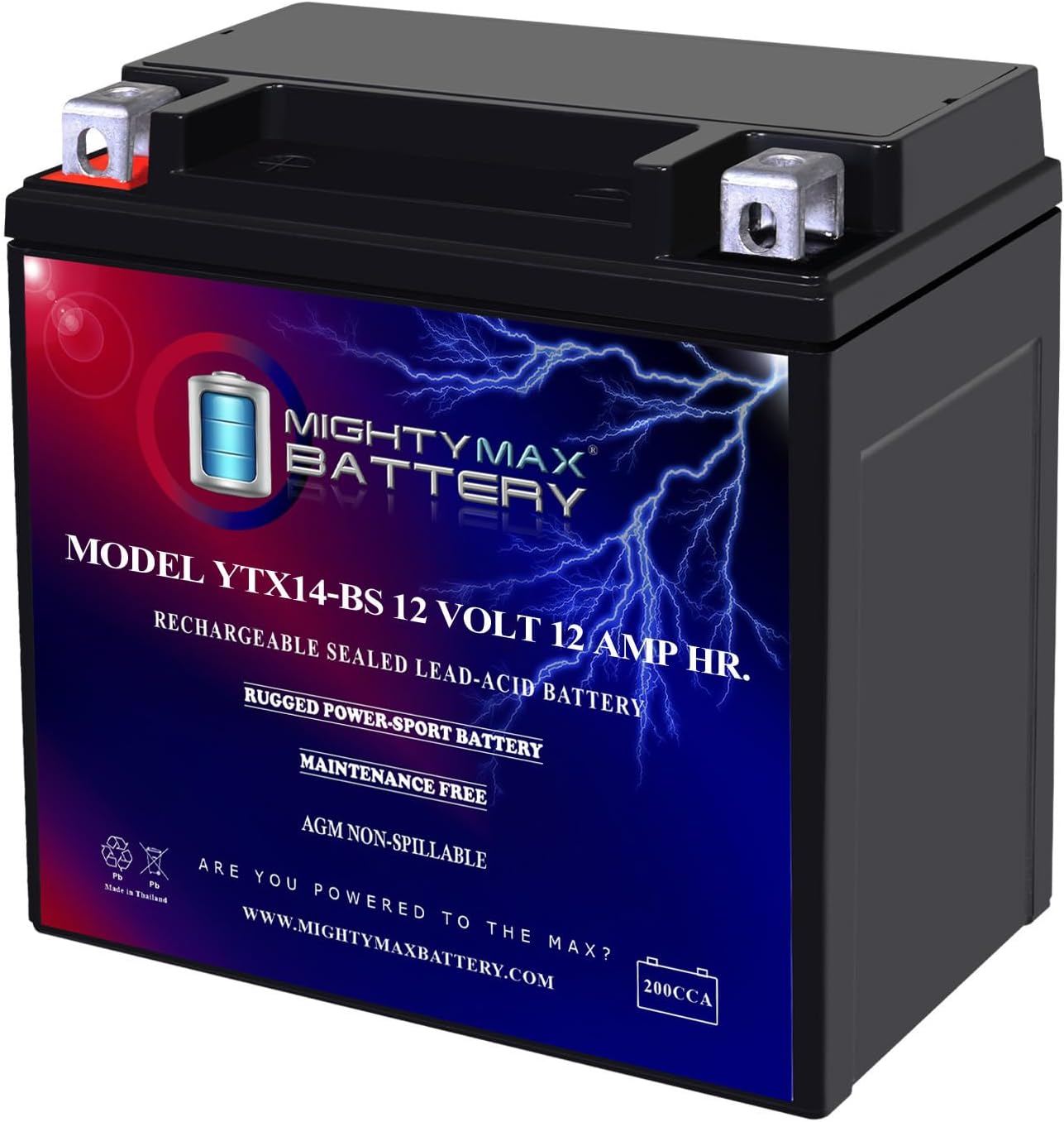 Mighty Max Battery YTX14-BS - Reliable 12V 12AH Motorcycle Power