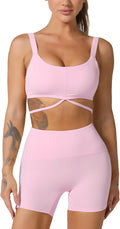 ABOCIW Workout Sets for Women 2 Piece Twist Front Halter Sports Bra in