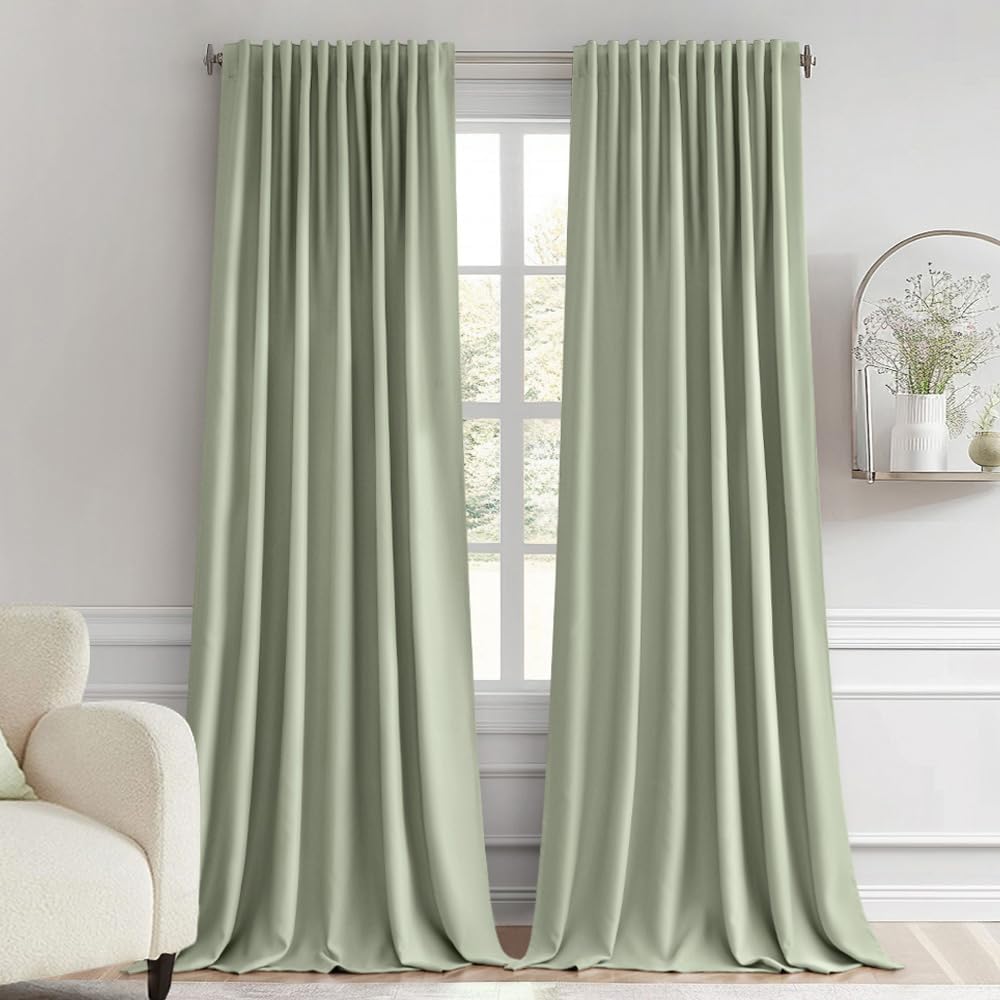 MIULEE Sage Green Back Tab Blackout Curtains for Privacy