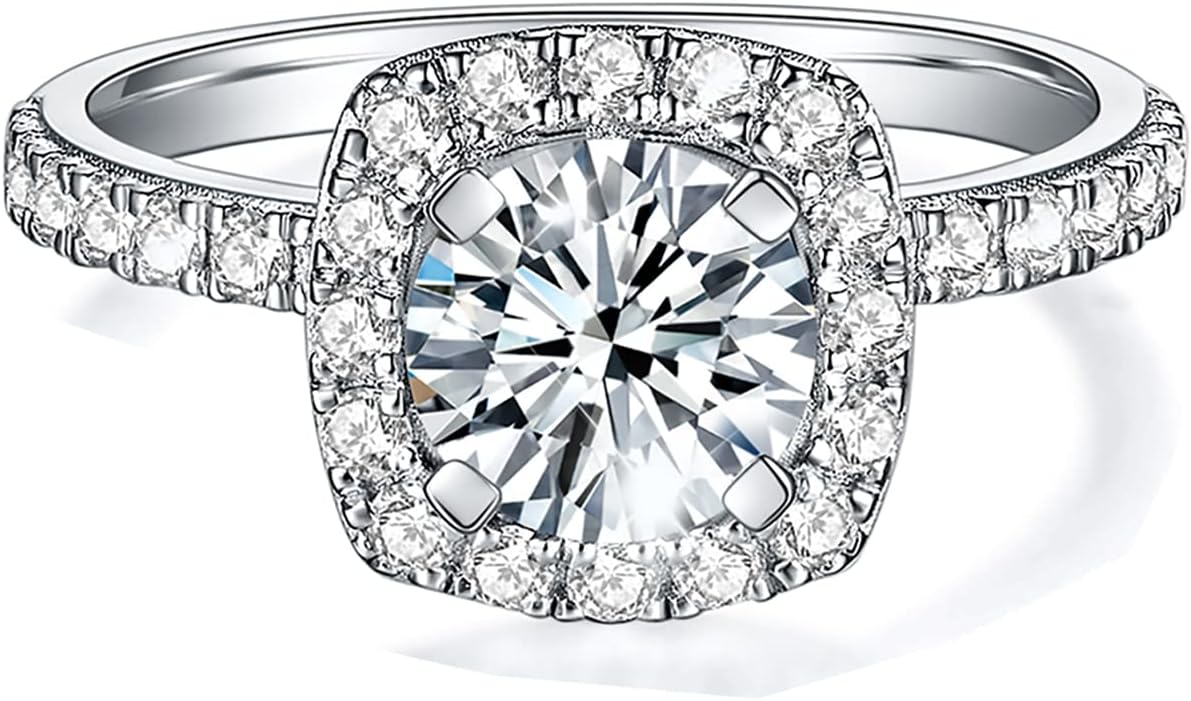 IMOLOVE Solitaire Engagement Ring for Women with Moissanite Sparkle