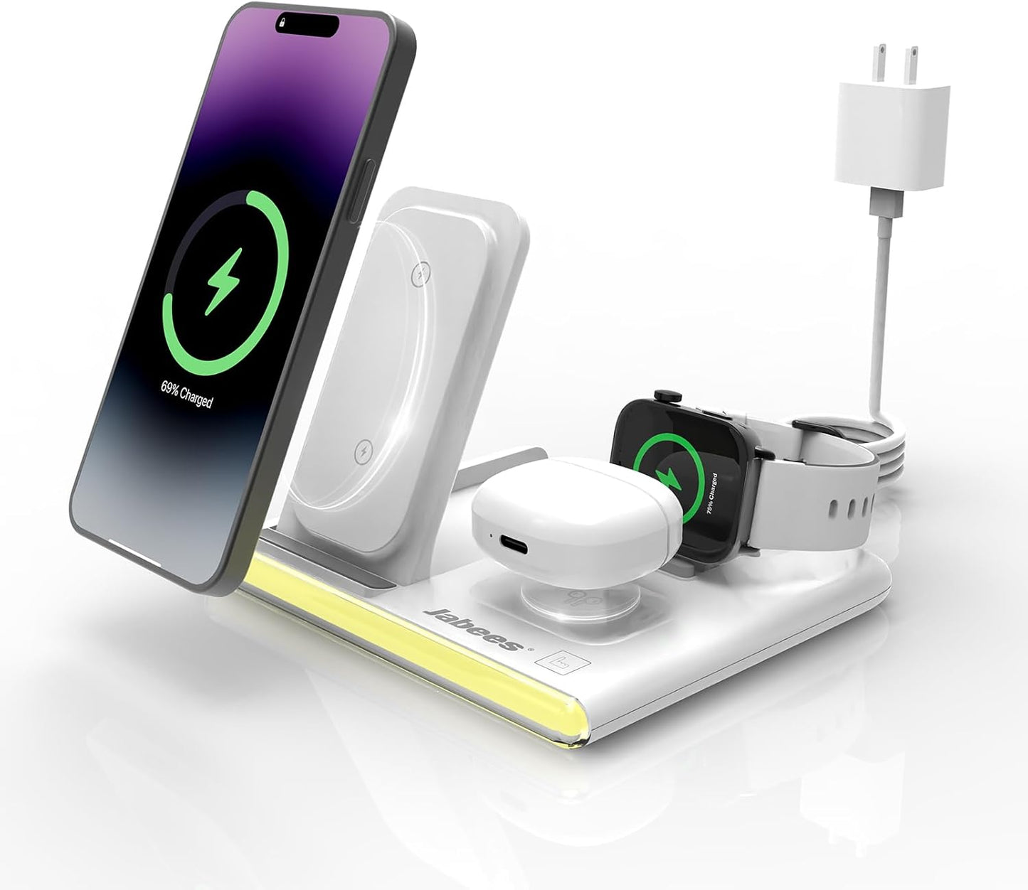 Jabees PowerGlow 4-in-1 Wireless Charger: Fast Charge All Devices!
