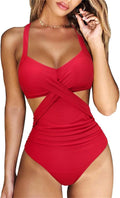 Front Cross CutOut One Piece Swimsuit - Tummy Control Monokini Women's