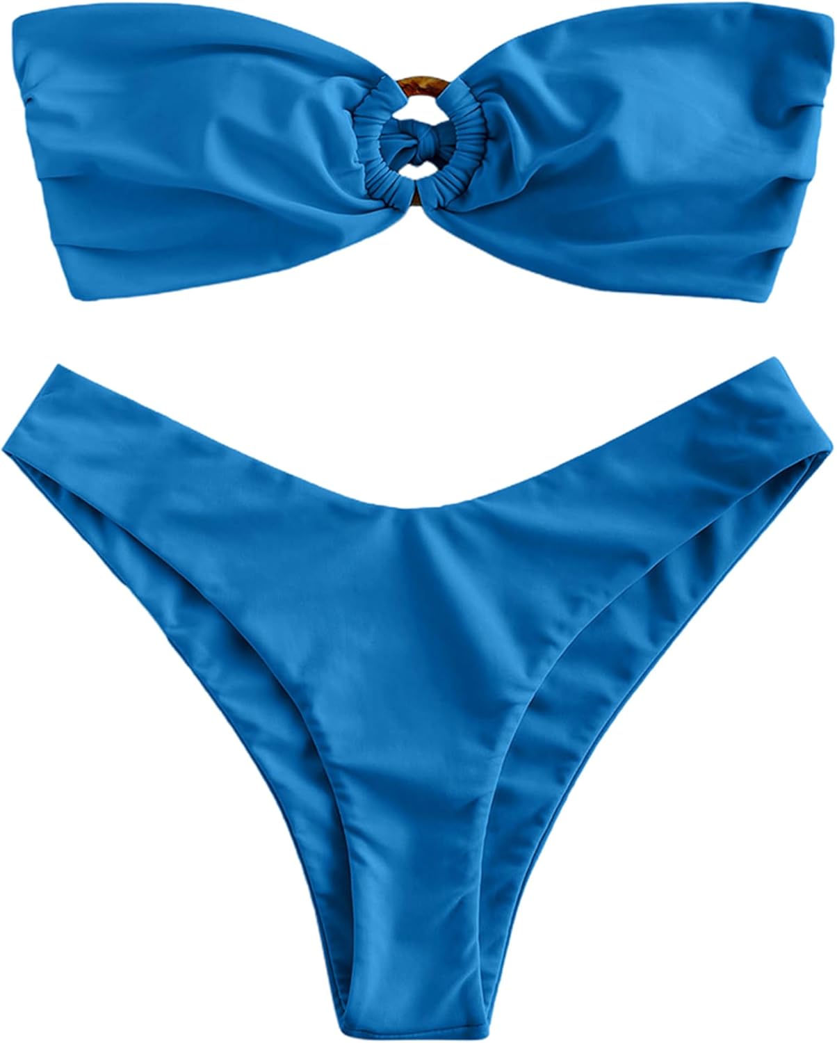 ZAFUL Women's Bandeau Bikini O Ring Strapless High Cut Swimsuit