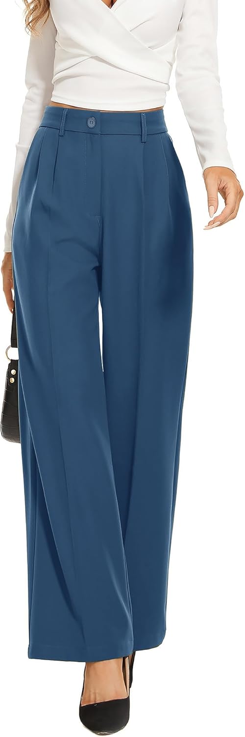 Wide Leg Pants for Women with High Elastic Waist for Work