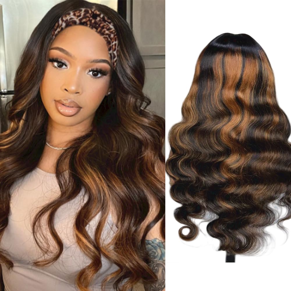Headband Wig Human Hair Body Wave for Black Women - 14in