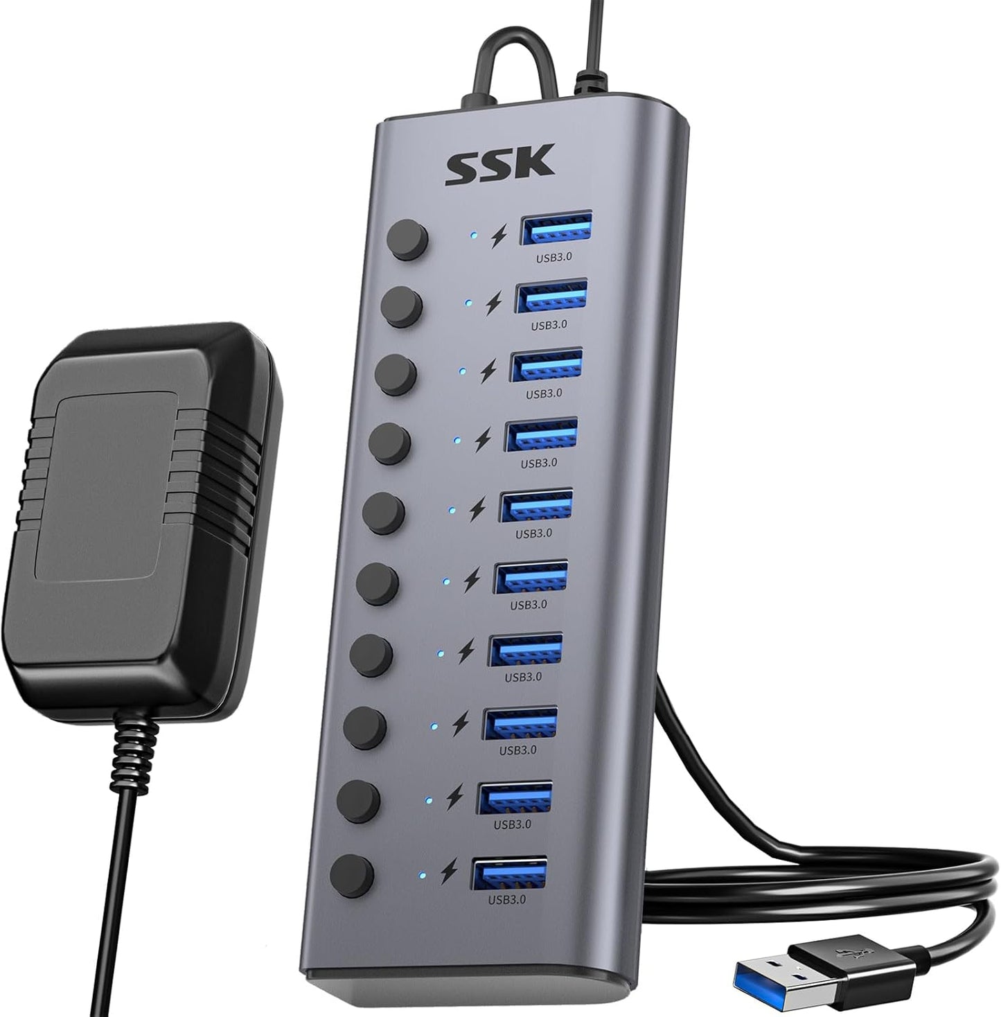 SSK 10 Port Powered USB 3.0 Hub for Fast Charging and Data