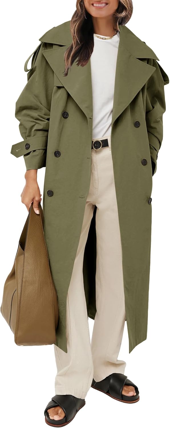 Farktop Womens Oversized Long Trench Coat for Stylish Elegance
