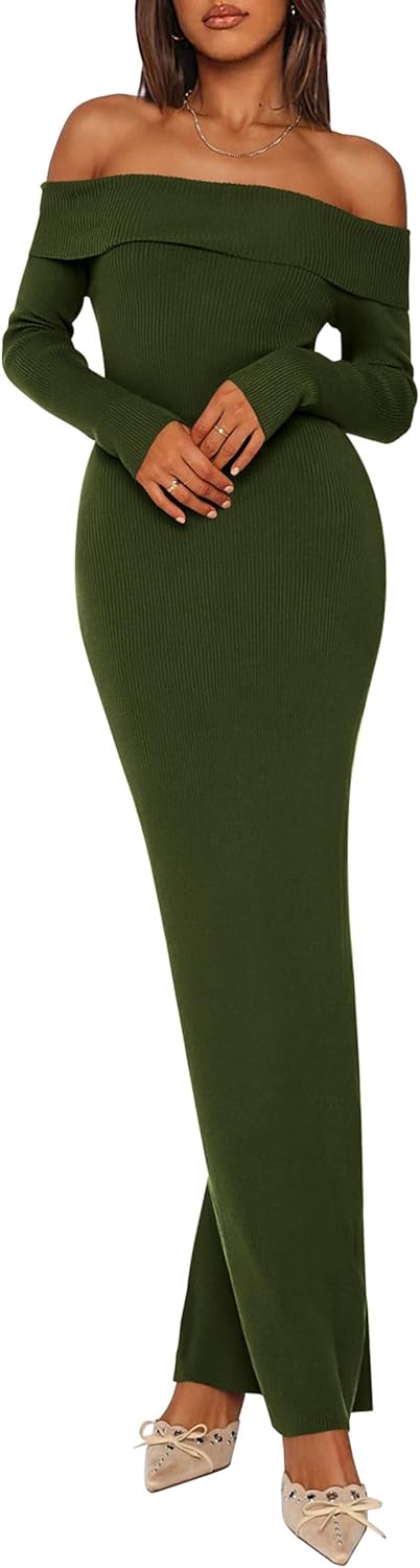 PRETTYGARDEN Women's Off Shoulder Maxi Bodycon Dress for Fall