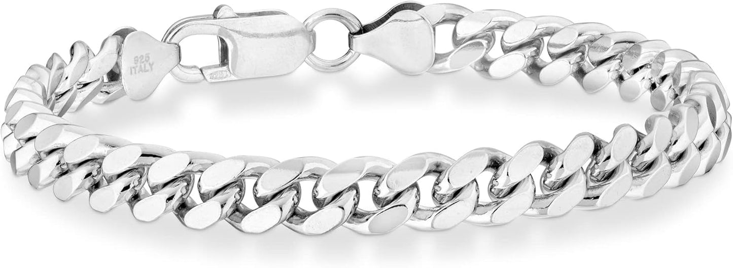 Miabella Thick 925 Sterling Silver Cuban Link Bracelet for Men