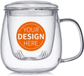 Custom Personalized Glass Tea Cup with Infuser and Lid - Clear