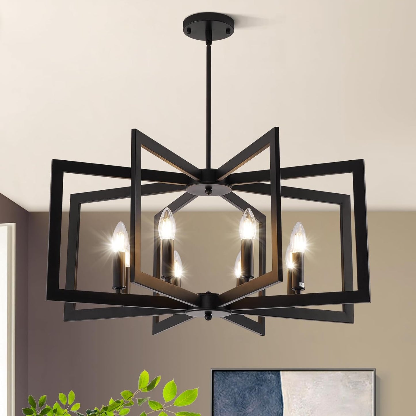Black Farmhouse Chandelier - 8-Light Modern Industrial Fixture