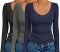 Ekouaer 3 Pack Long Sleeve Deep V Neck Thermal Tops - Base Layer
