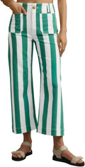 Cropped Striped Jeans for Women - High Waist Stretchy Wide Leg