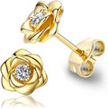 Gold Plated Sterling Silver Rose Flower Earring Studs - Realistic Look