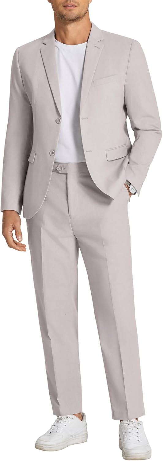 Men's 2 Piece Linen Suits Set for Summer Beach Weddings