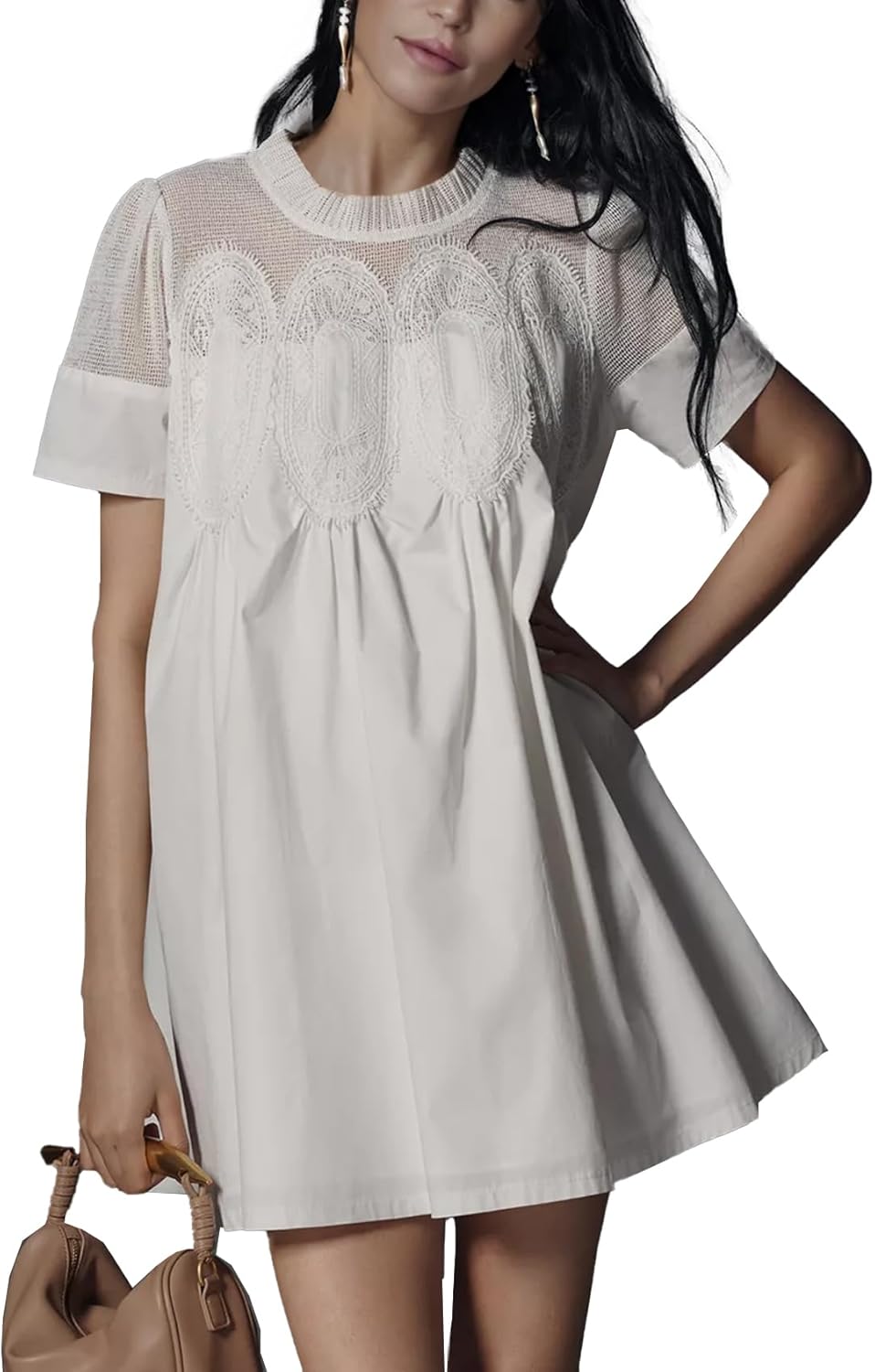 Shiyifa Womens Babydoll Lace Patchwork Dress for Summer Fun