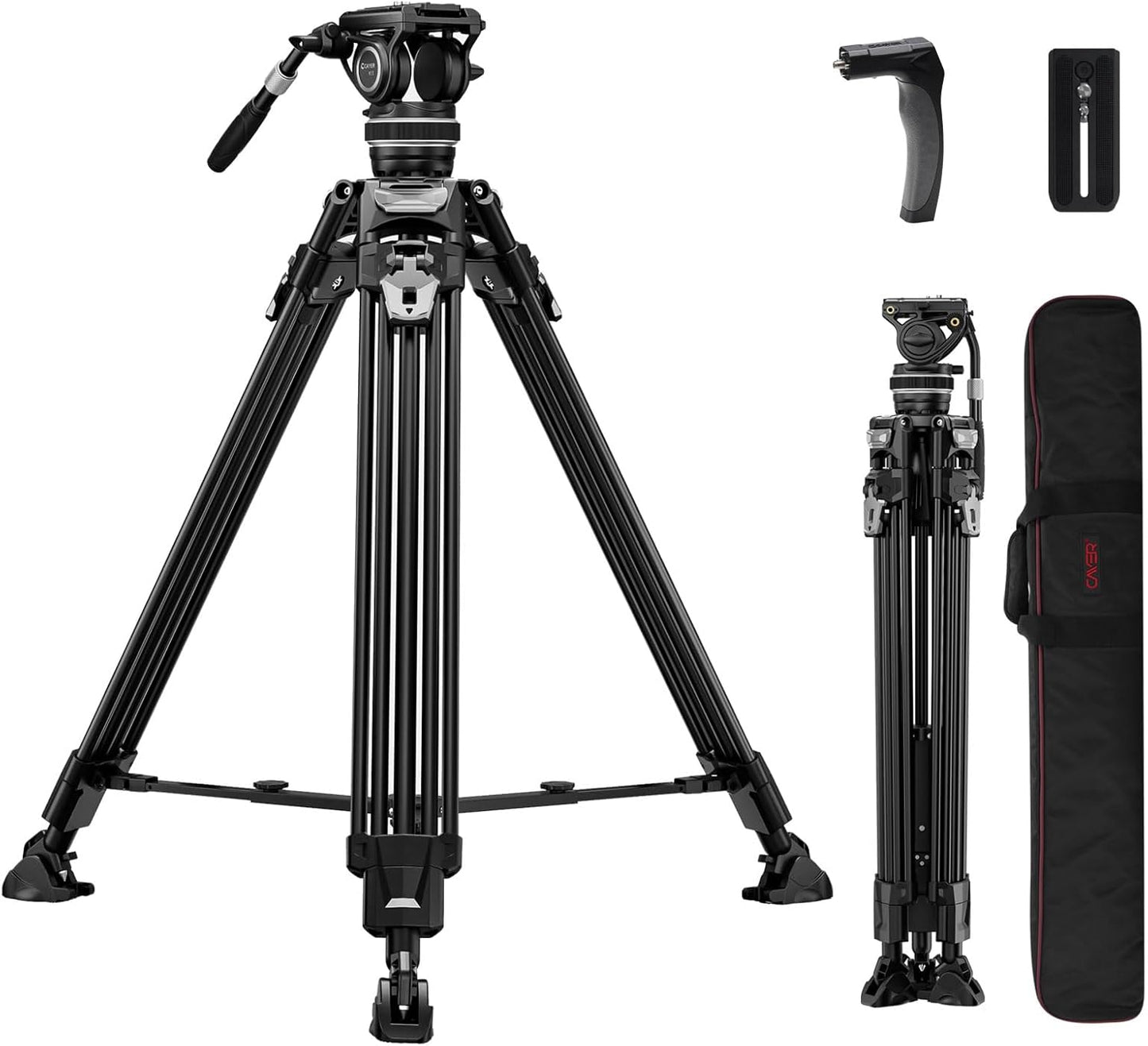 Cayer FA310H Video Camera Tripod with Fluid Head for Filmmakers