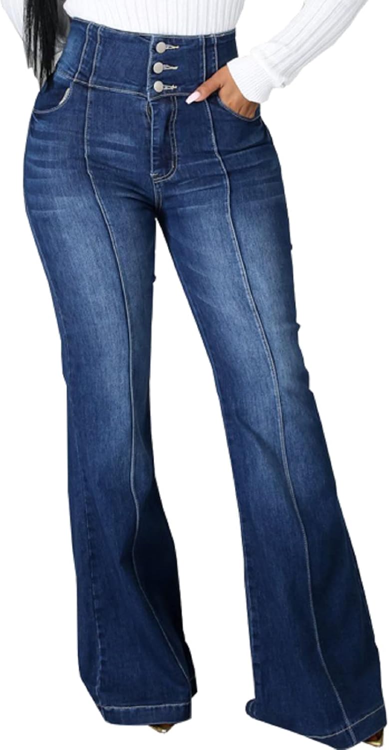 CuteCherry Bell Bottom Jeans for Women with Ripped Design