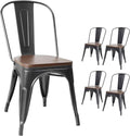 Metal Dining Chairs with Wood Seat Set of 4 - Stackable Tolix Style