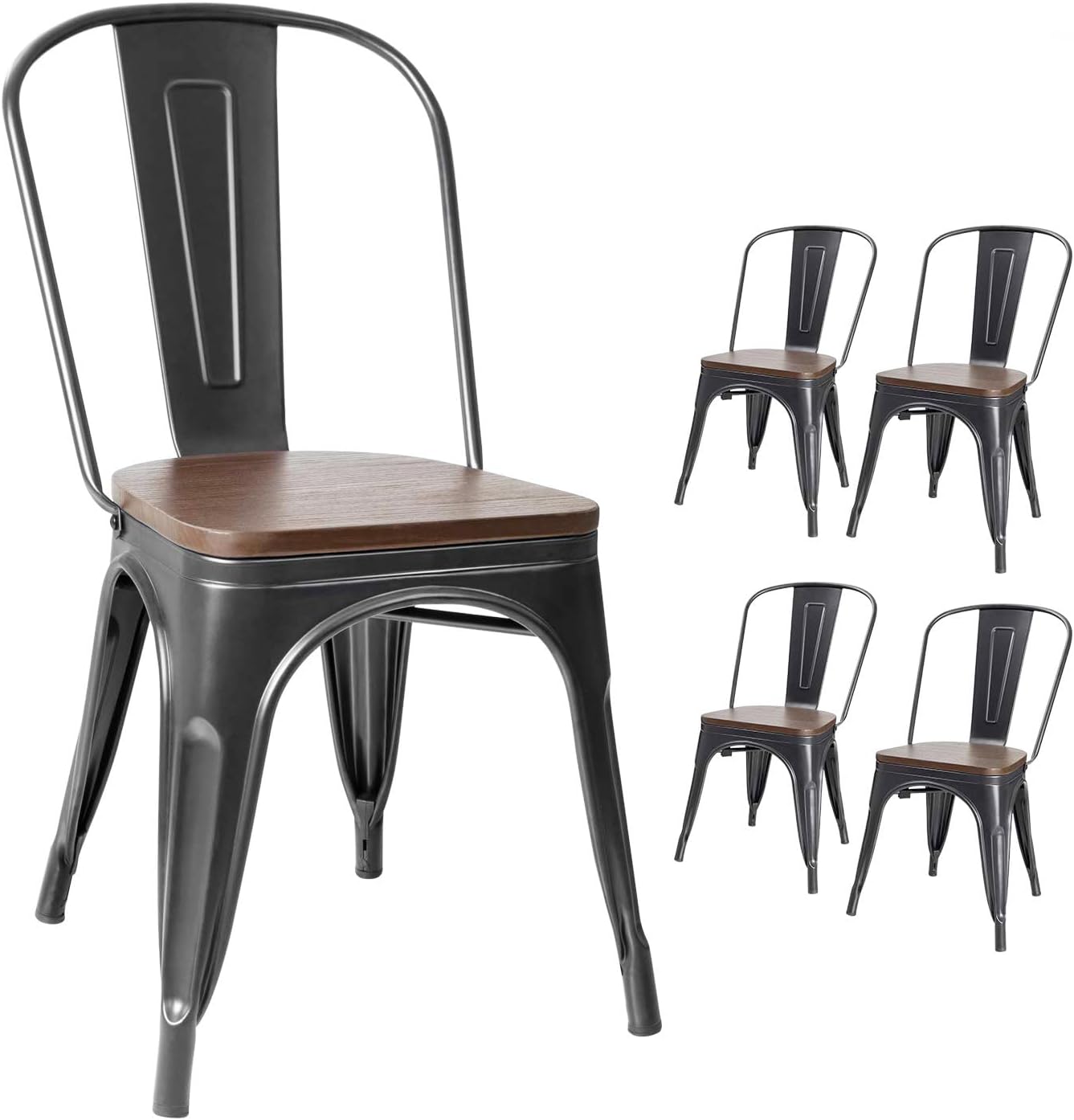 Furniwell Metal Dining Chairs Set of 4 for Indoor Outdoor Use
