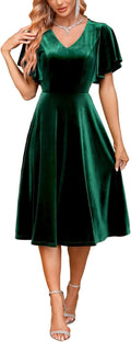 Bridesmay Velvet Midi Cocktail Wedding Guest Dress - Flattering Fit