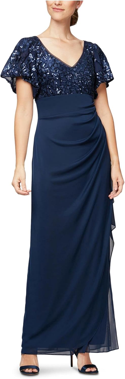 Alex Evenings Sequin Bodice Empire Waist Long Dress