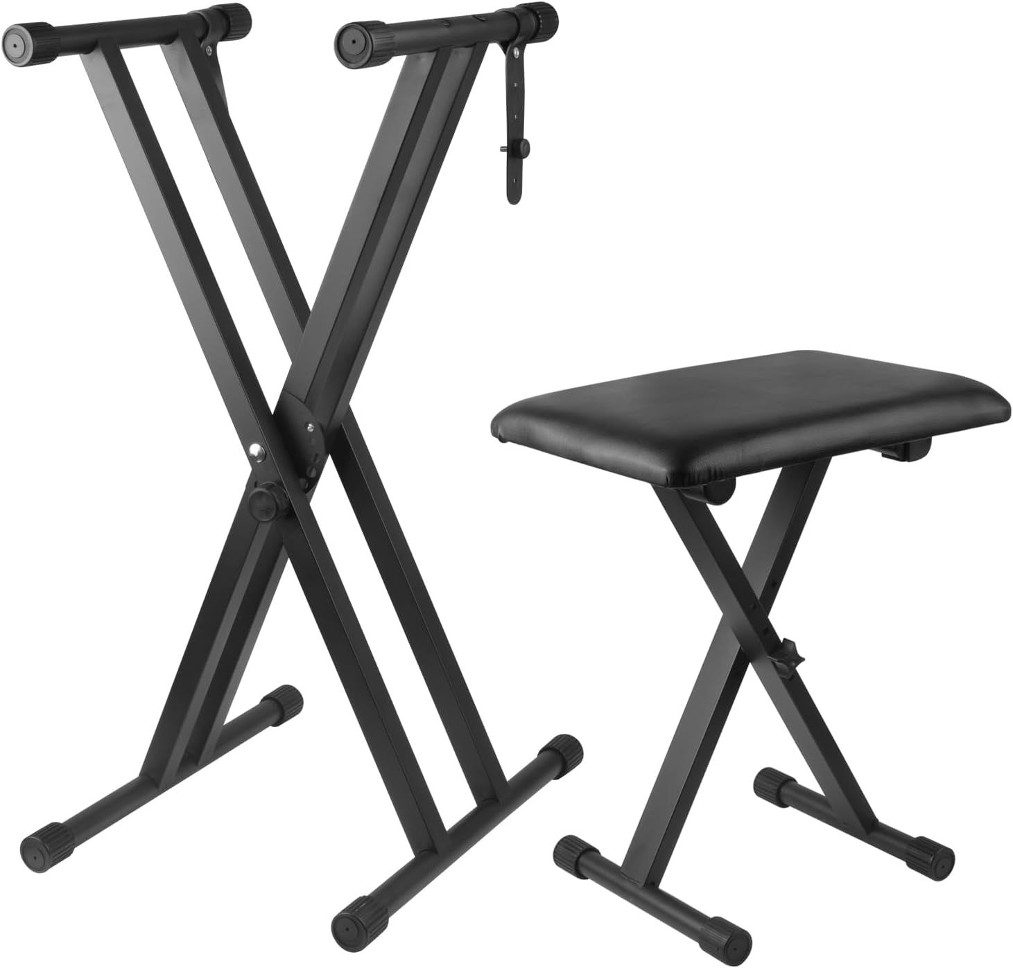Double X Keyboard Stand & Bench Set, 7 Heights, Bazayona, Black
