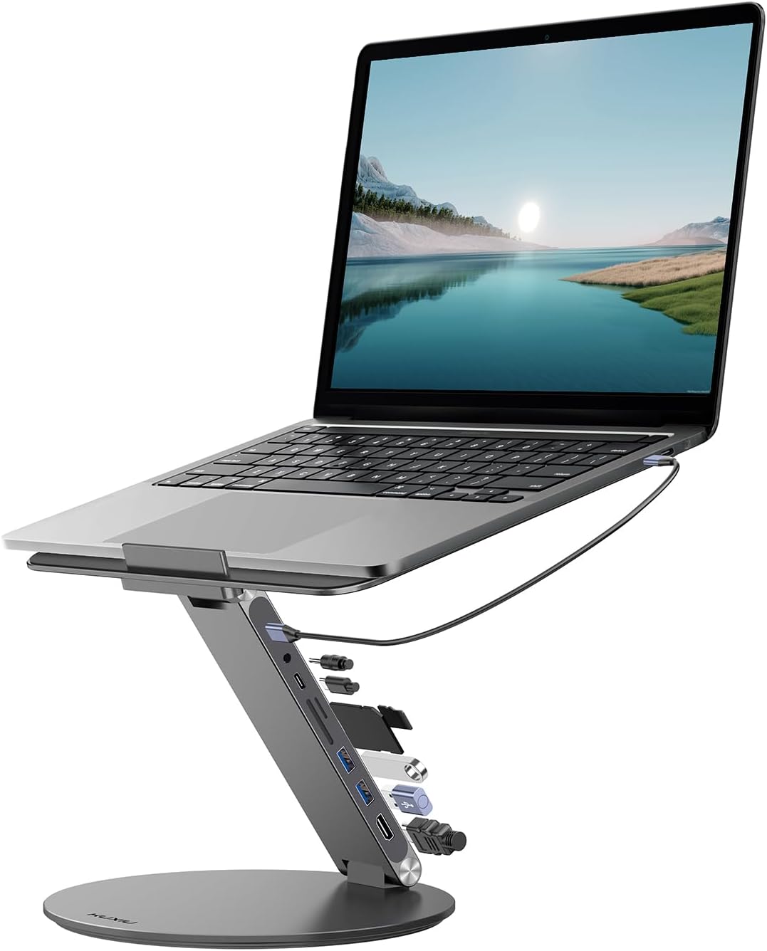 Adjustable Laptop Stand with USB C Hub for 10-17 in Laptops
