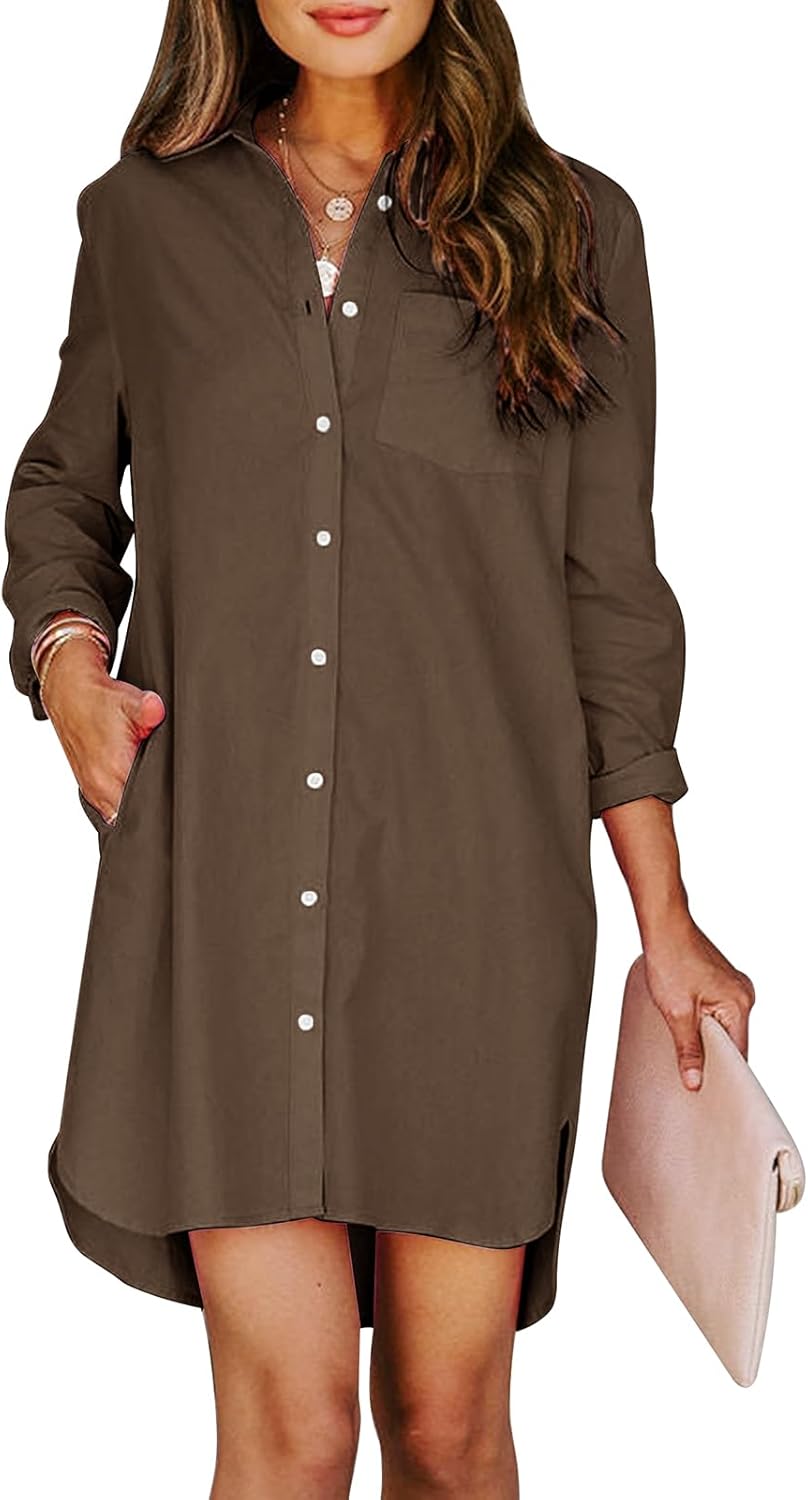 Womens Button Down Shirt Dresses with Pockets for Style