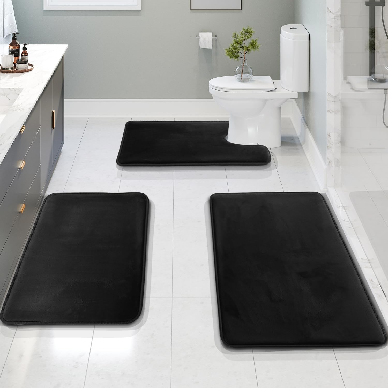 Clara Clark 3 Piece Bathroom Rugs Set - Velvet Memory Foam Mats