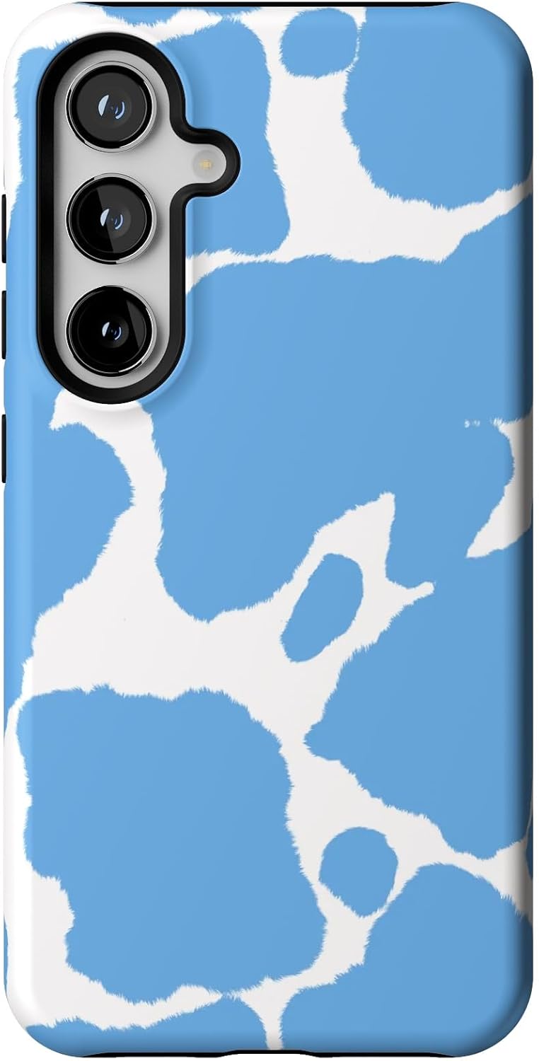 Casely Galaxy S24 Case with Light Blue Cow Print Design