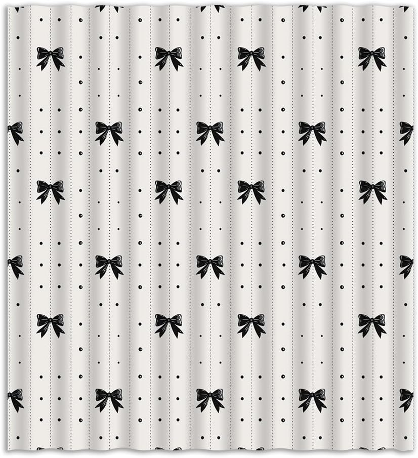 Chic Black Bow Shower Curtain - Modern Fabric Decor