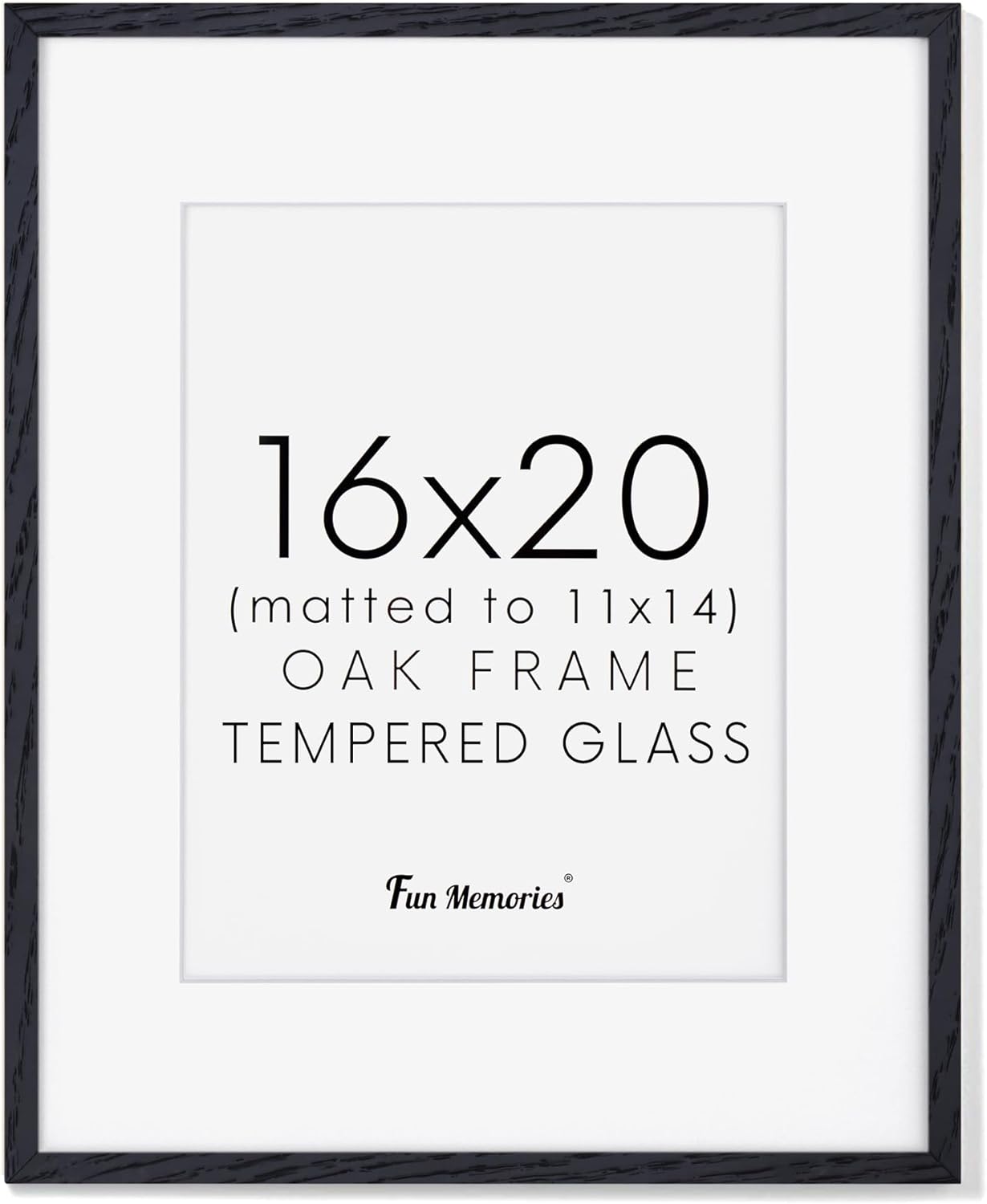16x20 Black Oak Wood Picture Frame with Mat for 11x14 Photos