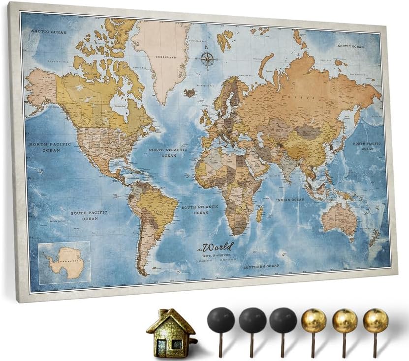 Canvas World Map Cork Pin Board for Stylish Home Decoration