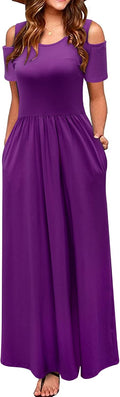Women's Cold Shoulder Maxi Dress with Pockets - Summer 2025